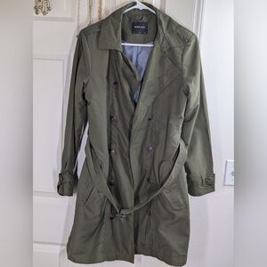 Brave Soul Olive Green Double-Breasted Trench Coat